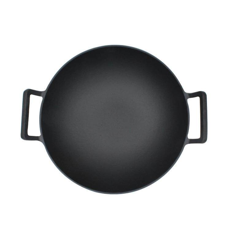 摆地摊老生铁炒无涂双耳炒锅层不锅粘加厚双耳铸铁炒锅平锅式底炒