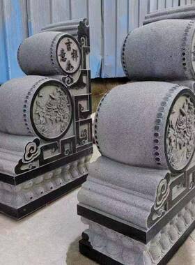 雕门墩抱nmx-96鼓石一对汉白花开门富贵玉石鼓庭院口中式户对石墩