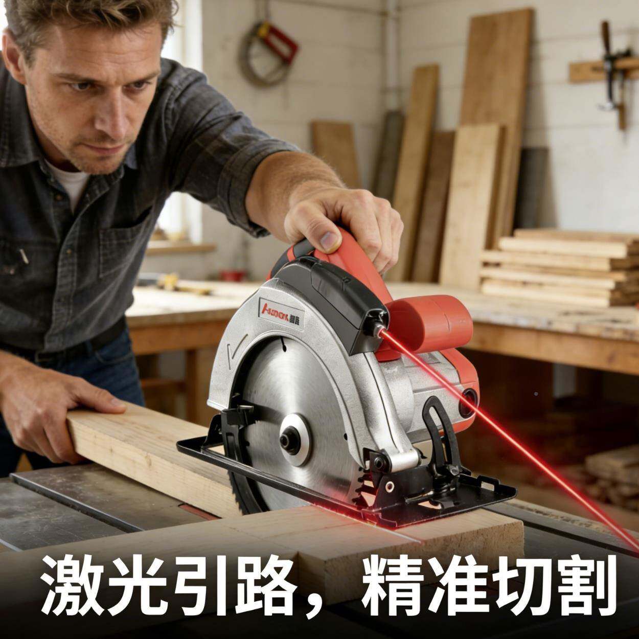 7027寸电圆锯手提切割机电圆盘锯激工专用家用锯木木光瞄准锯货架
