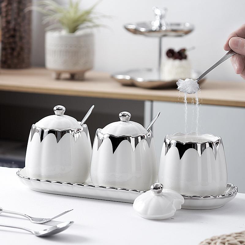意创陶调味罐套装厨房盐调味瓶樱花调味罐收瓷纳盒罐家用味精调料