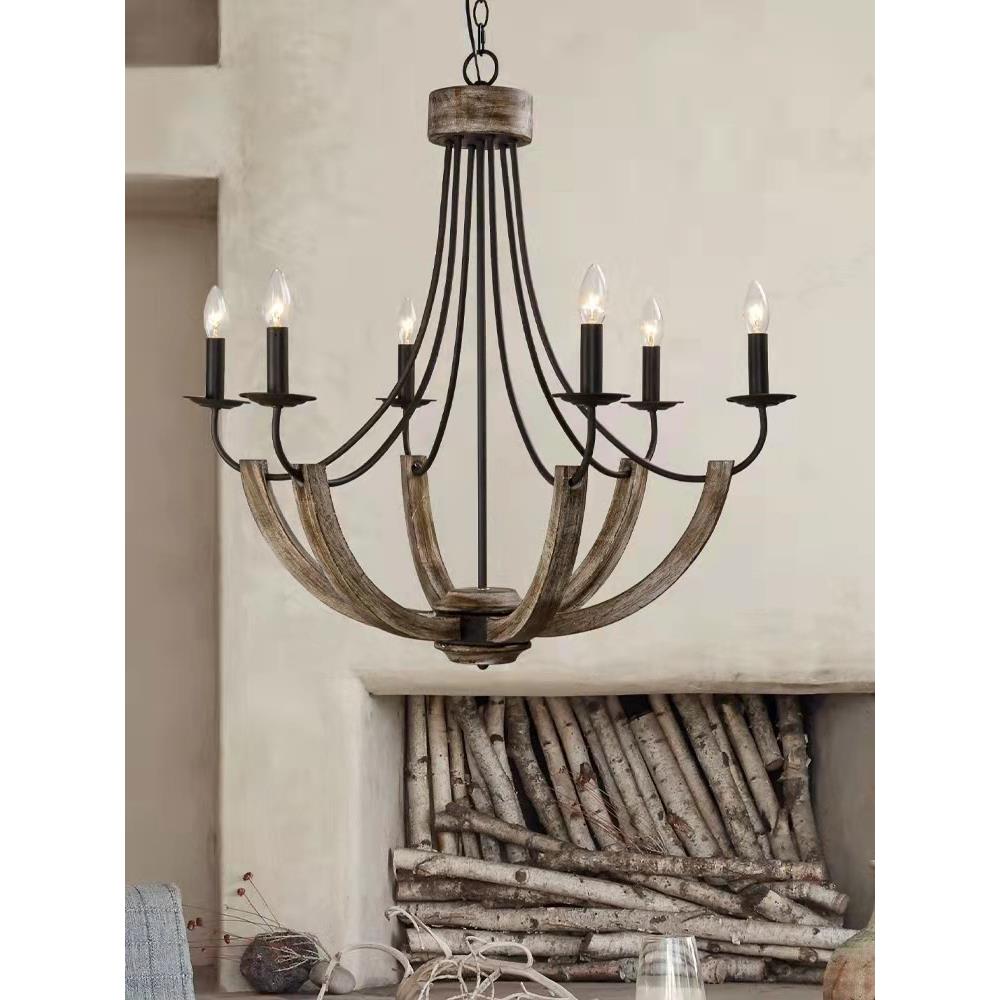 创意简美式乡村约31245墅个性复古做旧木艺吊客灯厅餐厅别复式楼