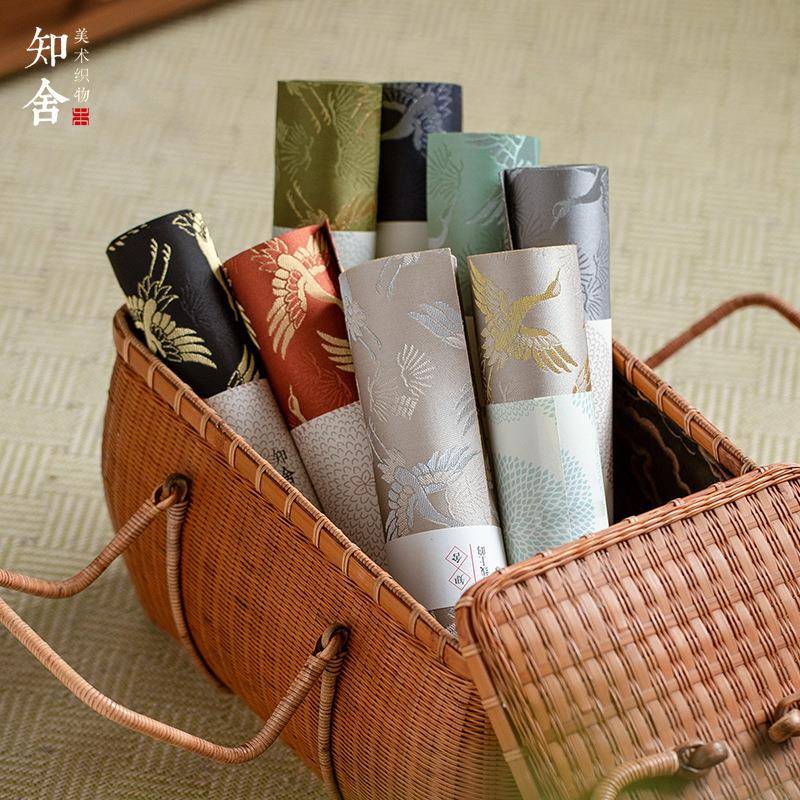 AL681015知茶茶席松鹤纹中茶式宫廷茶旗桌旗干泡布织锦布艺舍垫