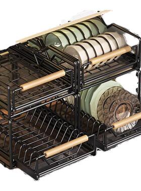 家厨碗碟收纳架架盘子沥水置物橱柜内房置拉篮50141抽用拉抽屉式