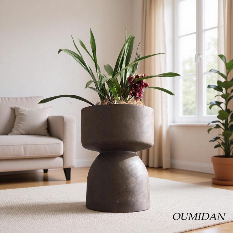 新款件高脚镁圆形大花盆绿室花盆商内场植盆栽创意摆MN-JBHQ-花器