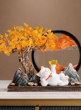 发财树进宝摆礼件流沙画办公F98S68S6乔迁室开业大猫吉物礼品