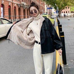 黑色皮衣女2025新款冬小个子机车皮夹克宽松休闲加绒加厚短款外套