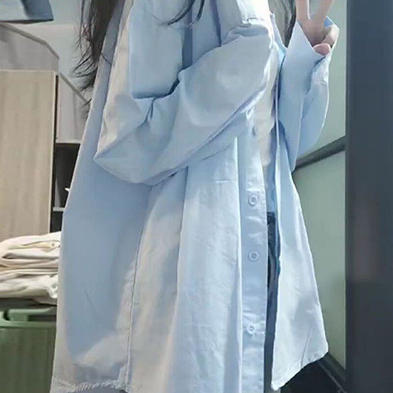 法国高端女蓝色衬衫夹克初秋2025新款宽松长袖薄防晒衬衫上衣