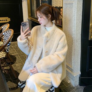 2024新款加厚水貂绒皮毛一体毛毛外套女冬季短款立领环保皮草大衣