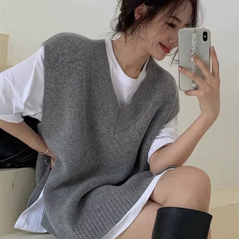 欧货v领羊毛针织马甲女2025秋冬新款慵懒风宽松高端毛衣背心外穿