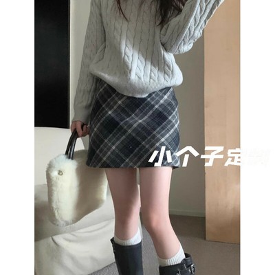 格子毛呢半身裙女秋冬小个子半裙短款格纹春季包臀裙短裙a字裙子