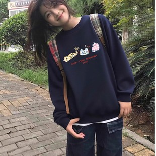 2025新款爆款巨好看的圆领卫衣女初中生秋冬季加绒小个子无帽上衣