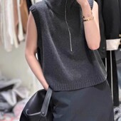 小禾同款 羊毛马甲秋冬新半拉链双层领设计坎肩背心翻领女无袖 毛衣