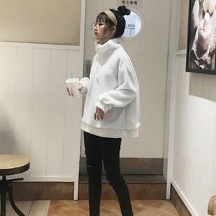 毛茸茸懒惰风polo羊羔绒卫衣女套头学院bf加厚可爱cec外套学生冬