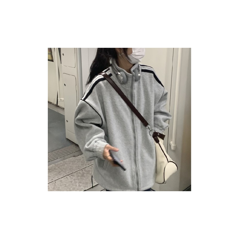 外套女加绒加厚秋冬季宽松百搭美式灰色卫衣女2024新款爆款棒球服