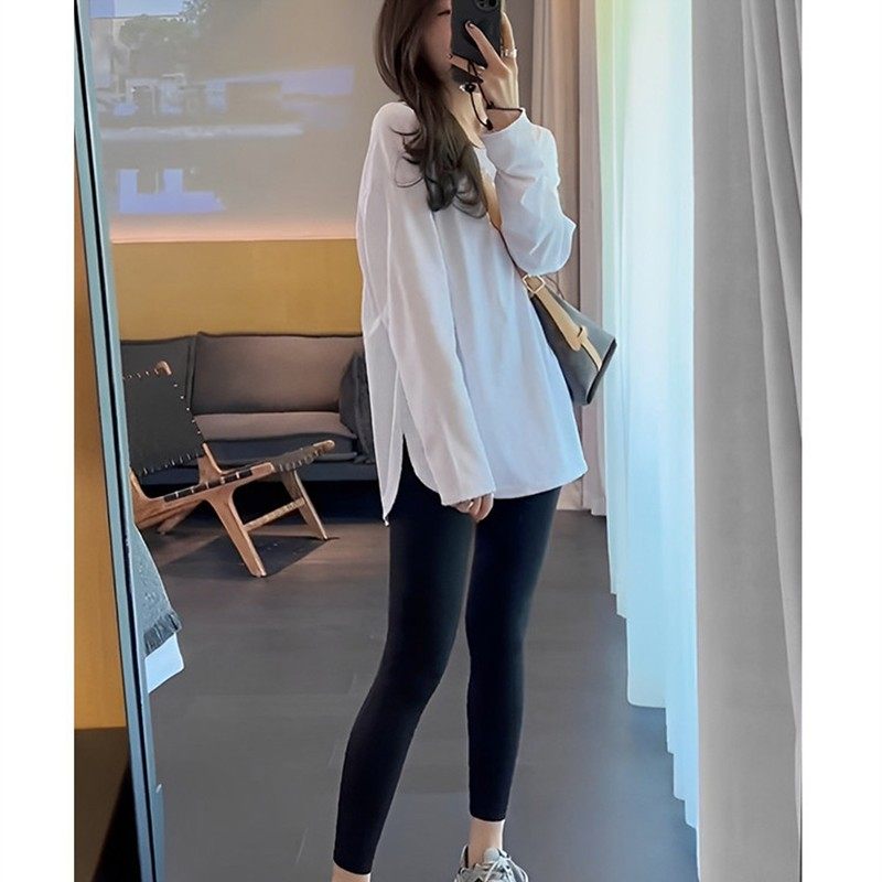 白色中长款打底衫女内搭德绒2025年春秋冬季上衣宽松纯棉长袖t恤