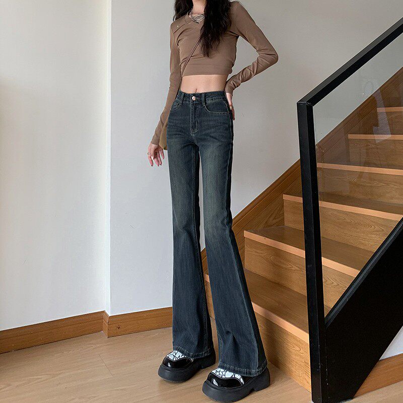 复古微喇牛仔裤女2025春秋新款高腰显瘦弹力修身辣妹设计感喇叭裤