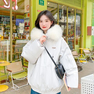 MM女装短款羽绒服女款2025年新款冬季大毛领90白鸭绒派克工装