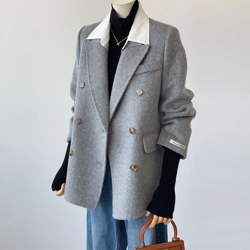 高级感西装双排扣羊毛呢外套双面羊绒大衣女2024秋季小个子双面呢