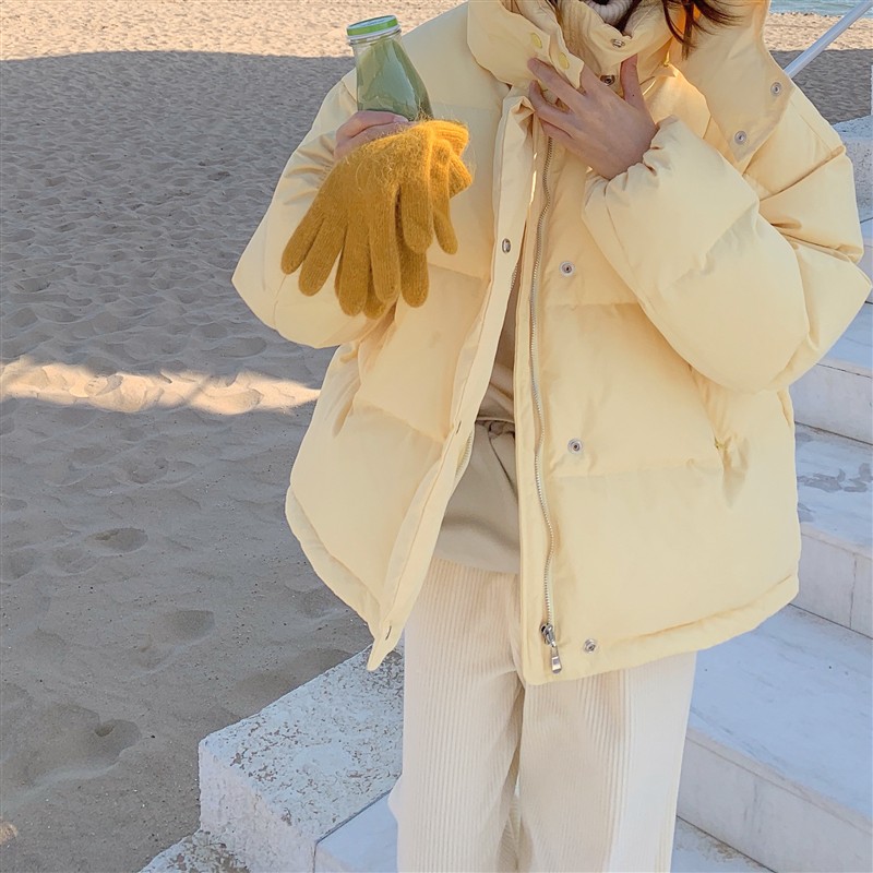 freshtaro 奶黄包 白鸭绒温暖连帽羽绒服新款女短款百搭外套