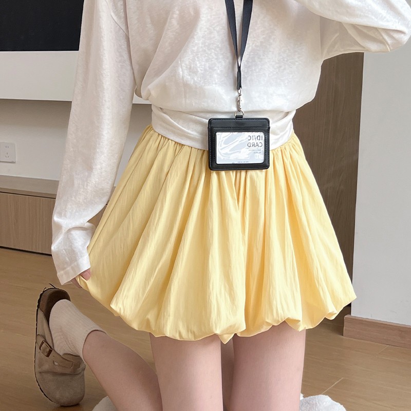 黄色冰丝花苞裙裤女夏季2026新款高腰显瘦短裙小个子宽松阔腿短裤