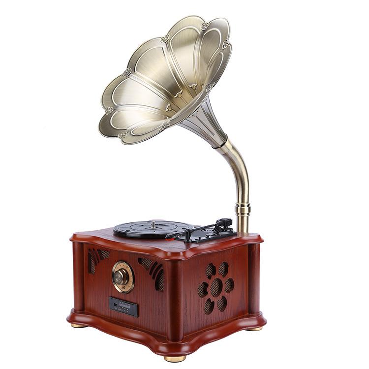 电唱机复古留858黑声机黑小喇叭仿厅古胶唱片机欧式客胶唱机