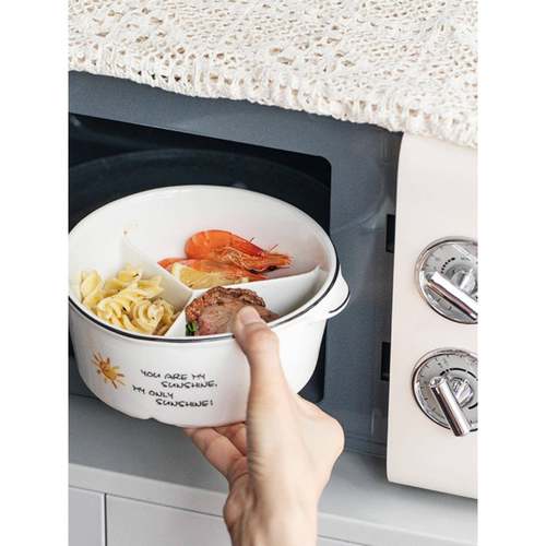 陶瓷分饭盒便当盒713波炉圆形密饭封带微盖上格班族学生带保鲜碗