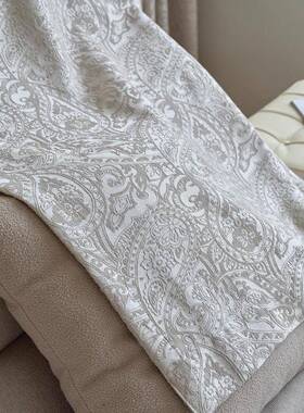 法式复古腰果花浮29402提花窗帘奶高端品质别墅雕油色工许村色织