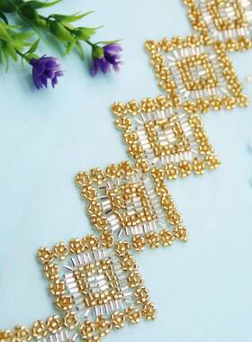 新Y款时风尚玻璃珠珠绣丝花边DI米珠织带腰AH-151B链裙摆民族服装