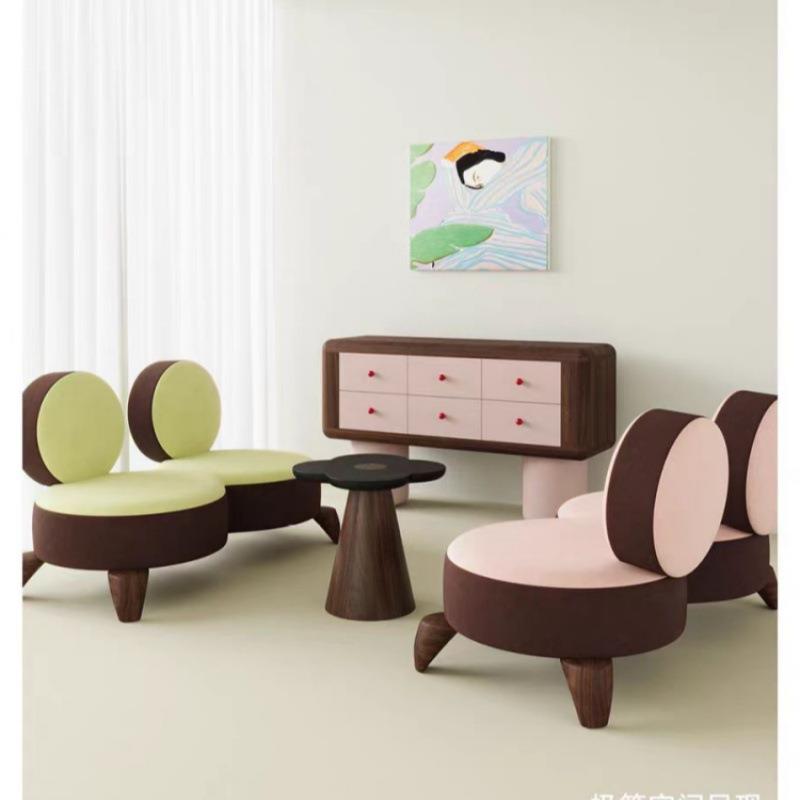 法式奶风粉色沙中古简约个性创意设计师D336网发油红躺椅艺双布人