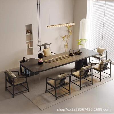 新中式碳化全厅实木茶桌组合家客接待会客泡茶台CFG椅办公功夫用