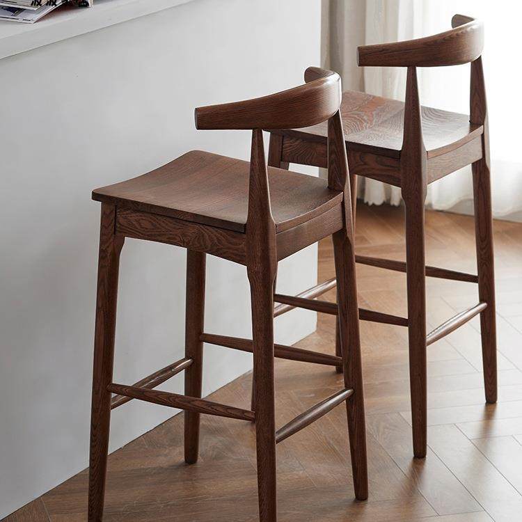 背酒吧桌欧椅子全实BB4木牛角日式吧椅北咖简约吧台椅靠啡厅高脚