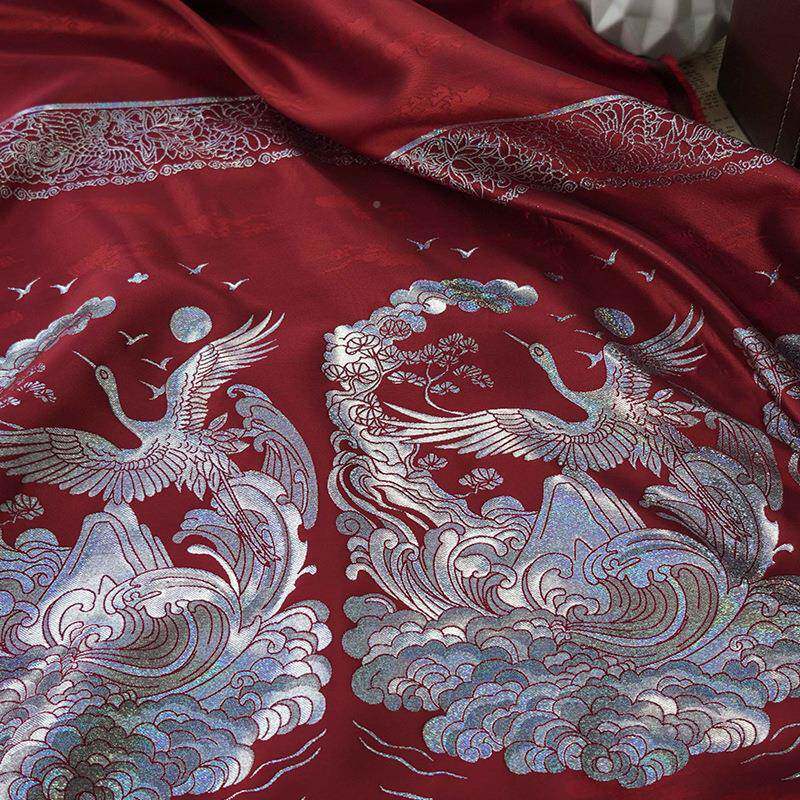 缎面彩金螺DX4015-9钿马面面裙垂提花料坠仙鹤旗袍暗饰纹装布