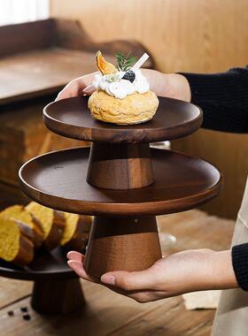 式复古相思木蛋韩糕彭托盘家用客厅心盘甜品台AIV展点示架高脚果