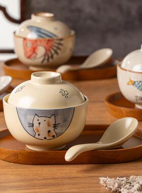 日式绘陶瓷带盖MYL-12CT汤碗燕窝手花胶烫小蛋炖盅创意带防托盘蒸