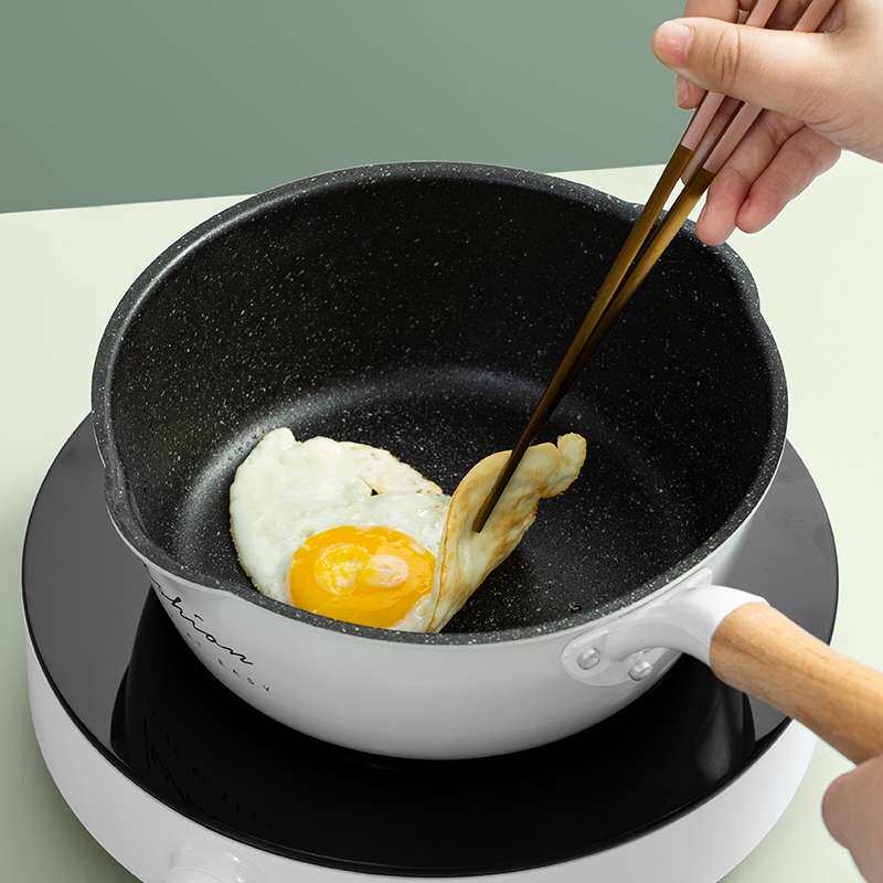 20cm麦饭石平底深煎锅小号不粘锅煎炒两用白色一人炒菜电磁炉通用
