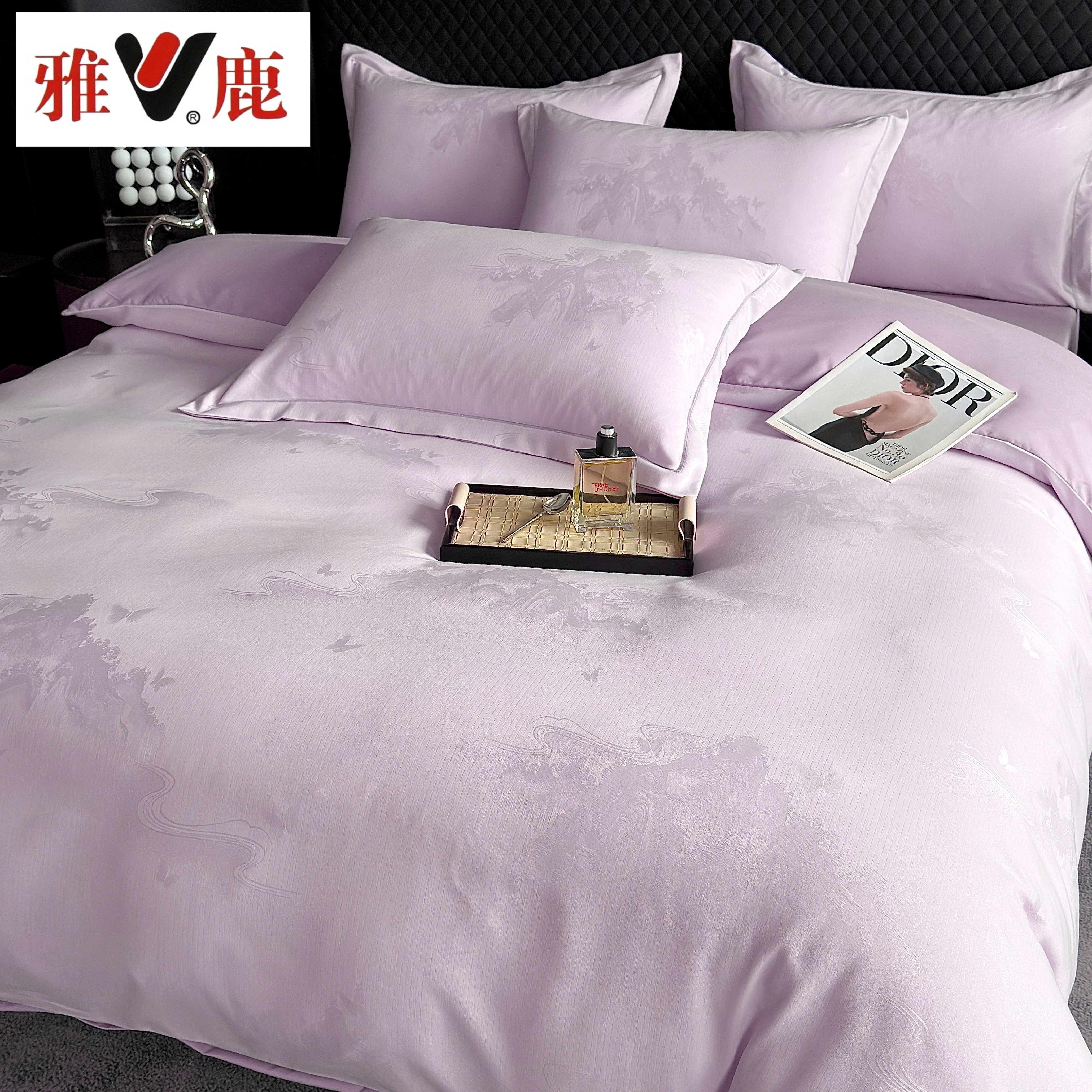雅鹿金丝银线新款高奢宋锦缎大提花四件套双人床上用品XL4