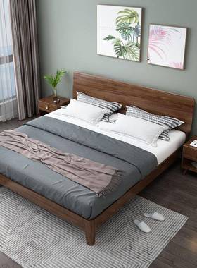北欧风木床16379.胡桃木1实.8米15m双人床现代简轻奢卧室约大床婚