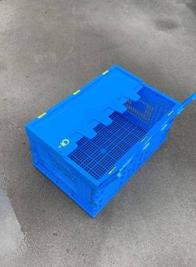 长方形塑料带盖4折叠筐镂蔬菜果周转框蓝色大水号6空0AVB0*00*20m