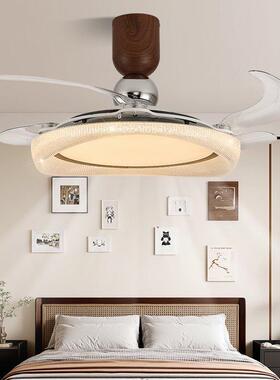 简约时轻奢静音胡桃35105木灯具中古风扇灯客厅餐厅尚卧室一体吊