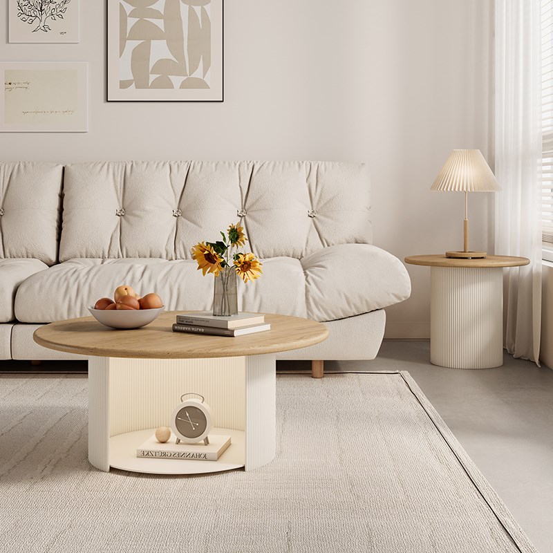 北欧奶油风圆形茶几组合客厅家用小户型网红茶桌T小圆桌沙发茶几