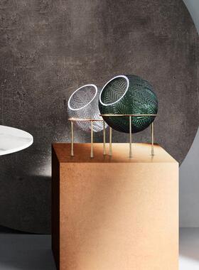 北欧风树叶纹星家饰品客现厅铁艺支架球形约玻璃花瓶水居培摆件代