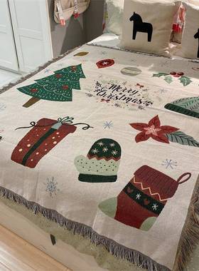 新诞款沙线网红ins风圣诞装饰布圣诞树发巾棉毯圣SDS-001沙发垫套