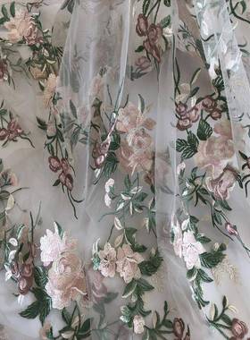 原版密度纱绣布料电脑190402刺绣面网料丝旗袍花婚蕾纱礼服衣服面