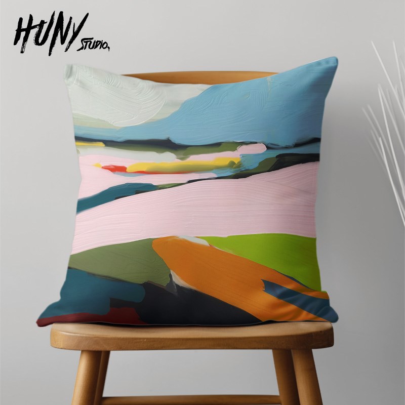 北欧风几何色彩涂抹沙发r抱枕含芯正方形家用靠垫客厅靠枕床头靠