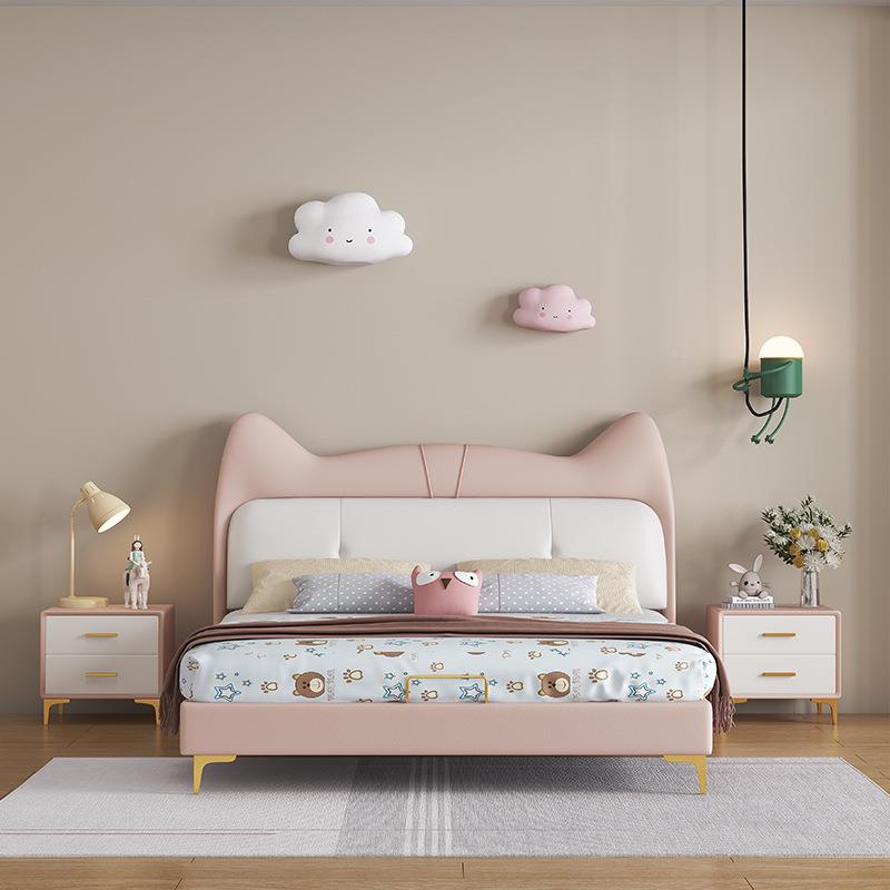 新包款猫咪儿童床皮床1.2米15.3米科技布T1119#公主女童猫咪软床