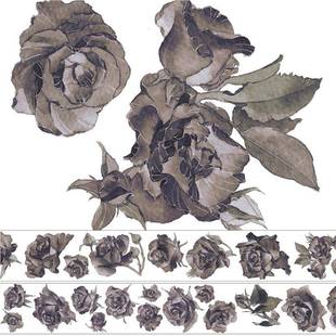 手新七天亮玫面手帐账装 胶带贴纸花卉造饰景胶带纸整卷VIA黑瑰