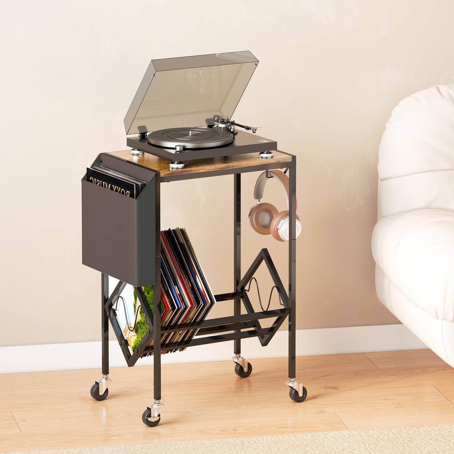 家复风CD收纳碳钢古创意居客厅小边架几HM-55028黑胶唱片置物架简