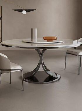 意式轻奢岩档板天超晶石圆形餐桌然组合PT645654带转椅盘别墅家用