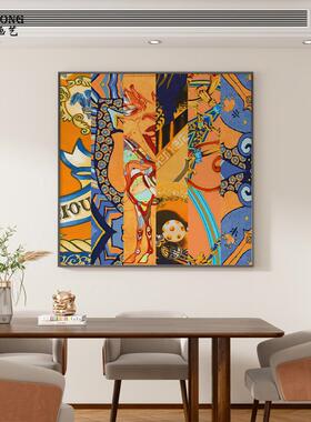 美式复古型橙色客厅玄关景FM793964装饰画沙发背走墙方挂画抽象艺