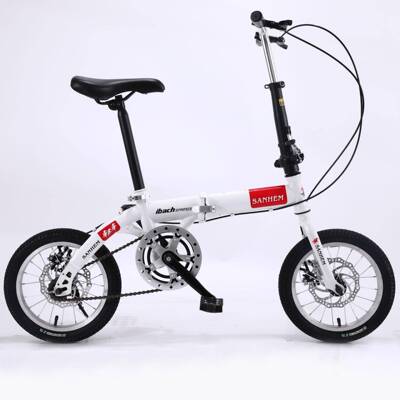 厂家便三马1河寸折叠自行车携单车成4人学生碟刹单速车14寸路景出